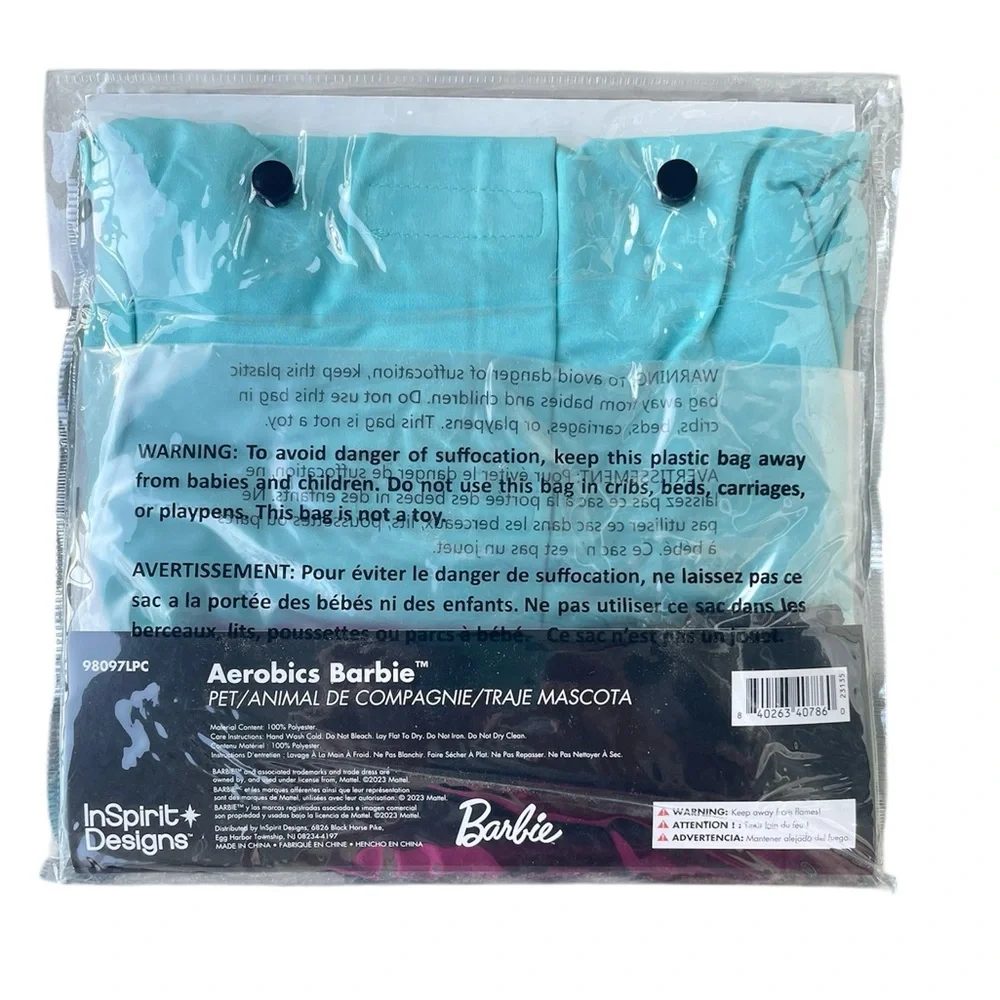 Barbie Aerobic Blue Pink Dog Pet Costume 2 Piece Large 29-44 LBS In Spirit NWT